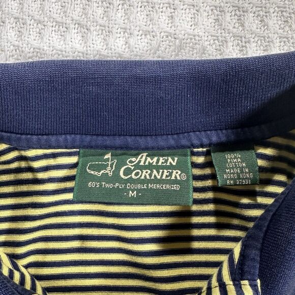 Masters Golf Polo Men’s Medium Authentic Amen Corner Navy Blue & Yellow Striped - Picture 4 of 10
